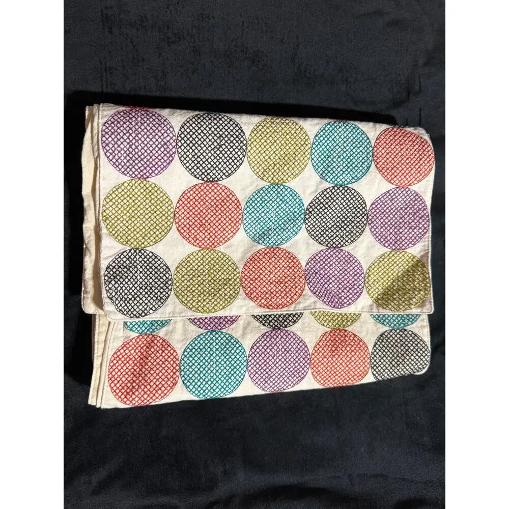 Crate + Barrel Tegan Embroidered Circles Rainbow Table Runner 14x90 in